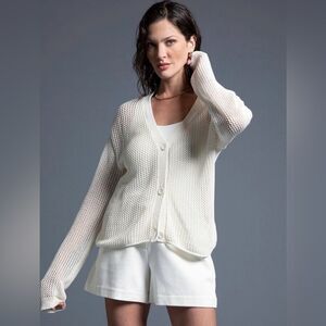 Talbots Women's White Chunky Knit 100% Cotton Cardigan XL Cottagecore Academia